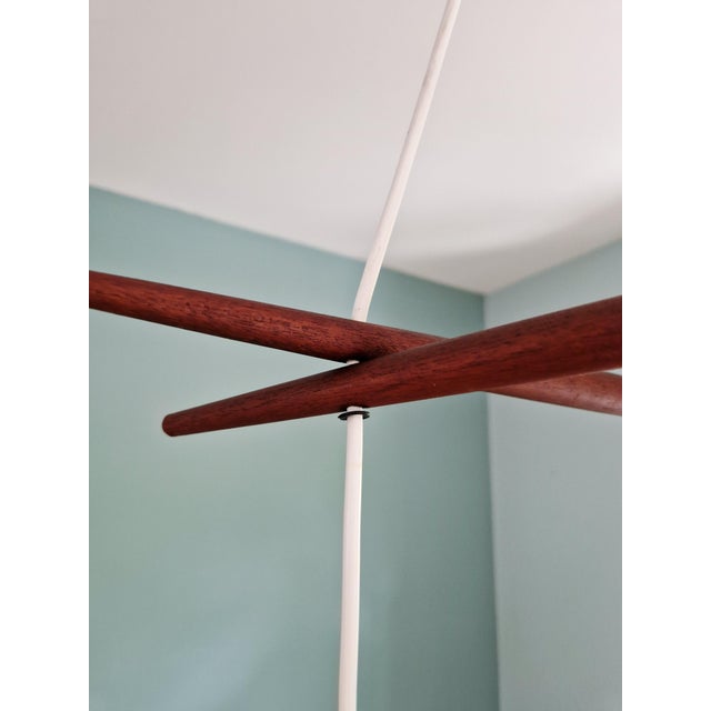 Tan Scandinavian Chandelier in Teak and White Opaline Glass, 1960s For Sale - Image 8 of 18