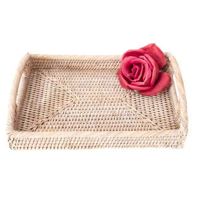 2020s Artifacts Rattan Rectangular Vanity Tray, Whitewash For Sale - Image 5 of 6