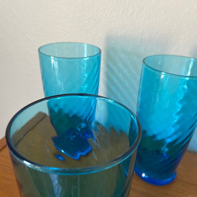 MidCentury Swirl Textured Blue Water Glasses Set of 4 Chairish