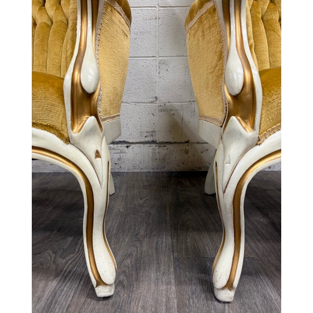 Gold Vintage Pelham Shell & Leckie Hollywood Regency Bergere Lounge Chairs - Pair For Sale - Image 8 of 18