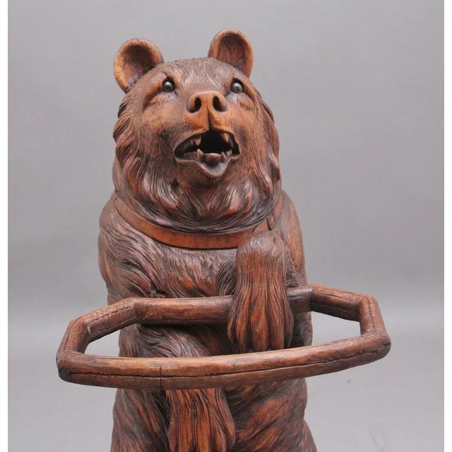 Wood 19th-Century Black Forest Bear Stick Stand For Sale - Image 7 of 13