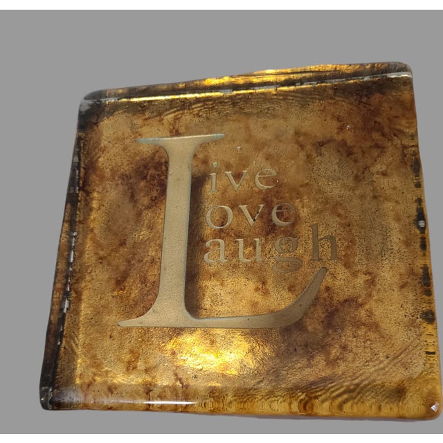 Contemporary Vintage Art Glass Gold Foil Paper Weight Positive Massage "Live Love Laugh" For Sale - Image 3 of 7