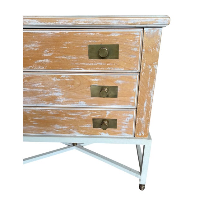 Pair French Cerused Oak and Brass Nightstands Metal Bases For Sale - Image 12 of 12