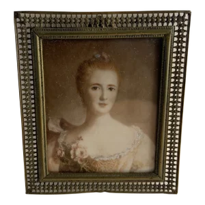 19th Century Miniature Portrait Painting of a Young Woman, Framed