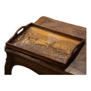 Early 20th Century French Breton Folk Art Carved Walnut Serving Tray For Sale