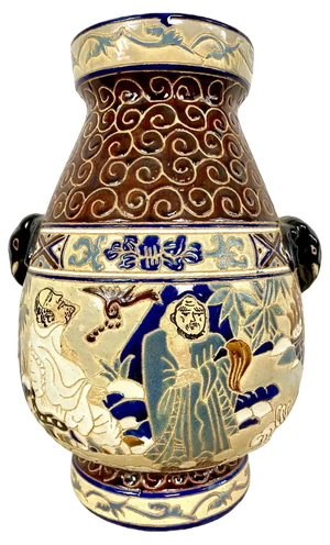 Glazed Ceramic Vase from School of Bien-Hoa Decors de Sages, 1930s