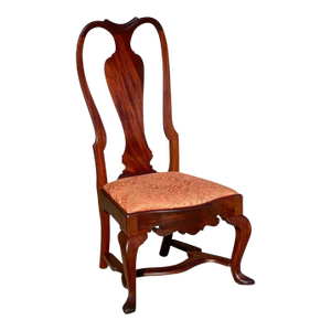 Early 20th Century Queen Anne Antique Style Boston Mahogany Side Chair With Flat Stretchers