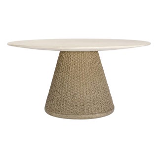 Wicker Pedestal Outdoor Indoor Dining Table For Sale
