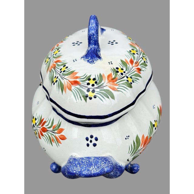 Vintage Quimper French Faience Floral Decorated Covered Tureen Serving Dish For Sale - Image 10 of 12
