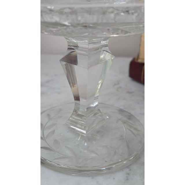 Vintage Cut Glass Star and Leaf Pedestal Compote For Sale - Image 4 of 18