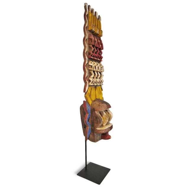 Large vintage colorful mask from Burkina Faso / Mali region. Striking masterfully detailed hand carved wood mask with...
