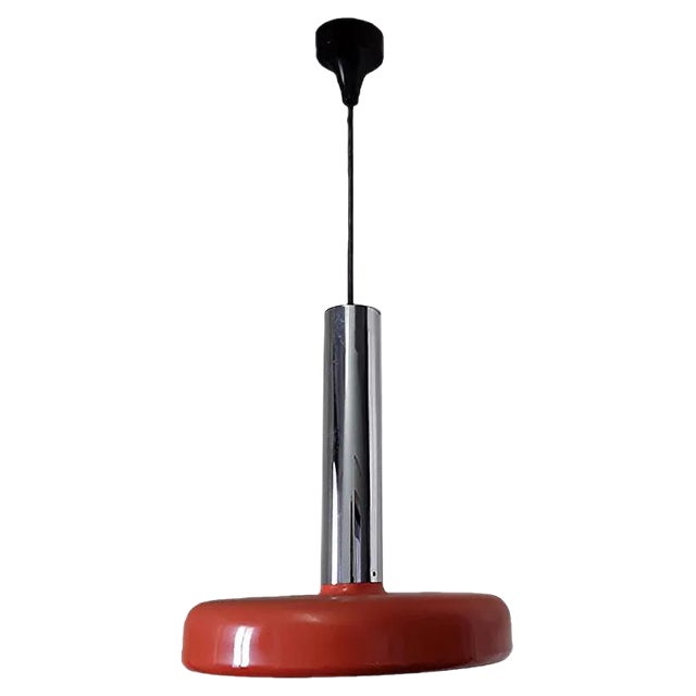 Vintage Chrome and Orange Metal Ceiling Lamp from Staff For Sale