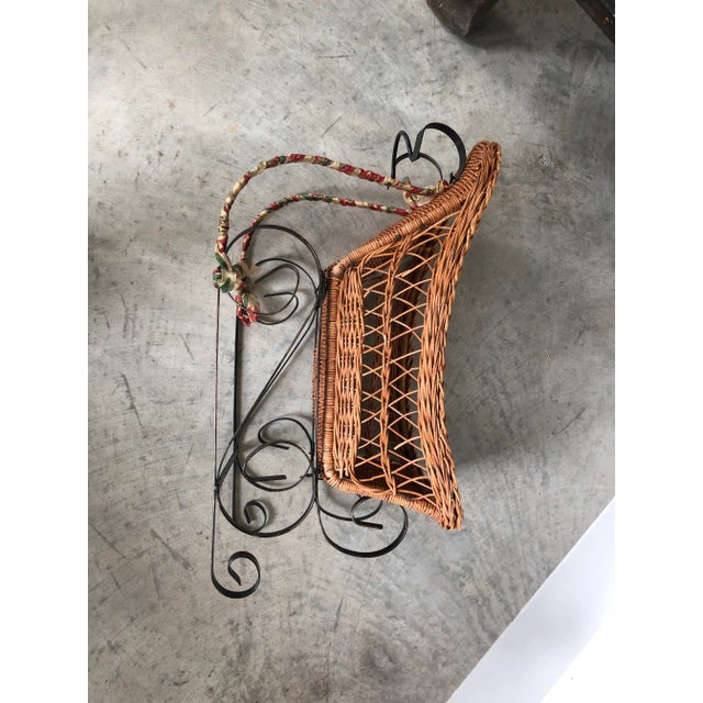 Wood 1970s Wicker Sleigh on Wrought Iron Runners For Sale - Image 7 of 8