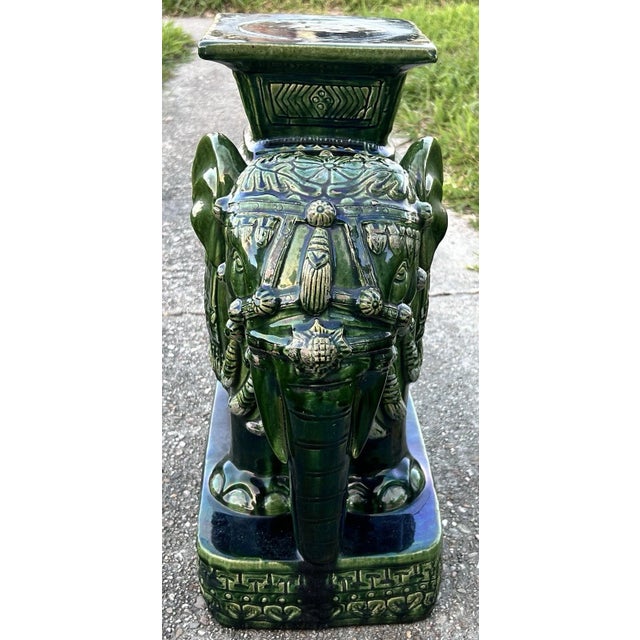 This is a Vintage 1970’s Chinese Emerald Green Glazed Ceramic Elephant Garden Stool/Seat. It measures 20 1/2” tall, 18”...