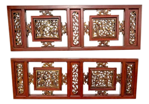 Pair of Chinese Gilt & Lacquered Openwork Figural Architectural Panels, 20th C.