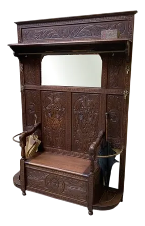Antique Wardrobe with Chests and Bench, 1890s
