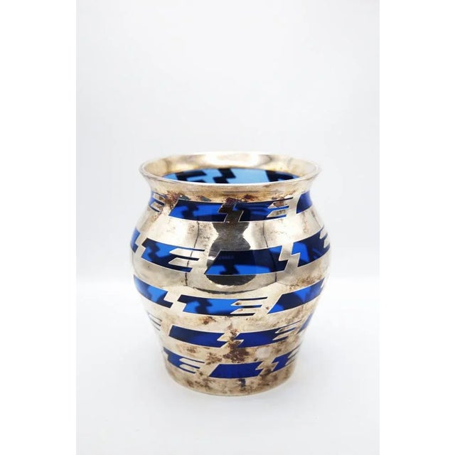 Vintage Vase in Blue Glass and Silver Metal For Sale - Image 10 of 10