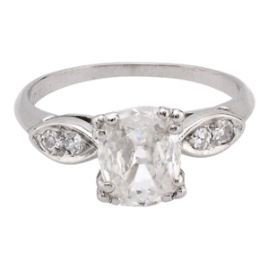 1930s Art Deco Gia .91 Carat Old Mine Cut Diamond Platinum Engagement Ring, Size 5.25