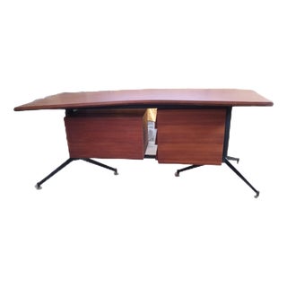 Teak and Iron Desk in the Style of Osvaldo Borsani, 1960s For Sale