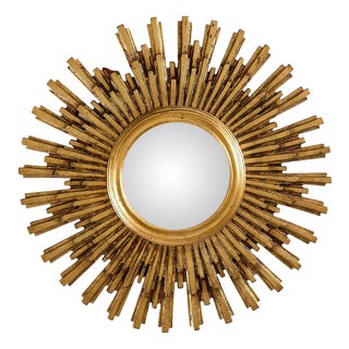 Vintage Hollywood Regency Convex Sunburst Mirror, Europe, 1960s For Sale
