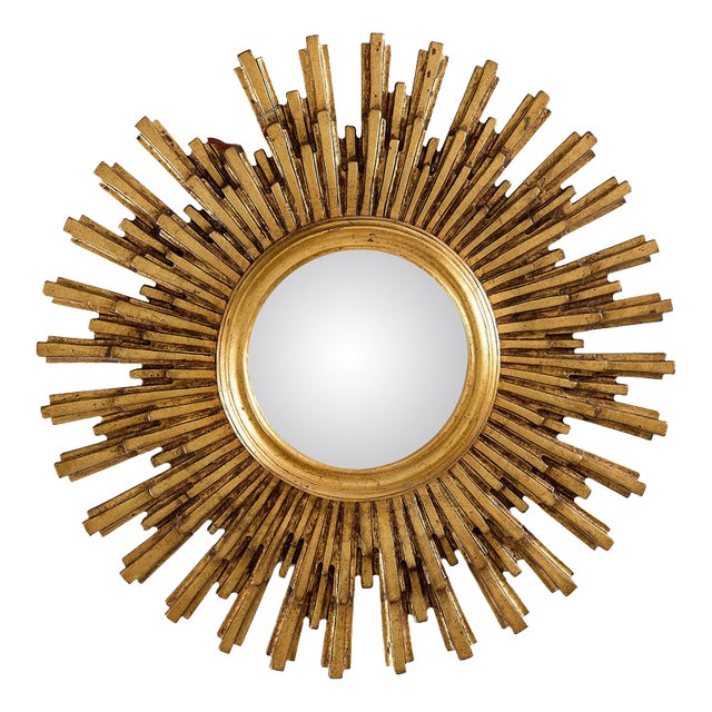Vintage Hollywood Regency Convex Sunburst Mirror, Europe, 1960s For Sale