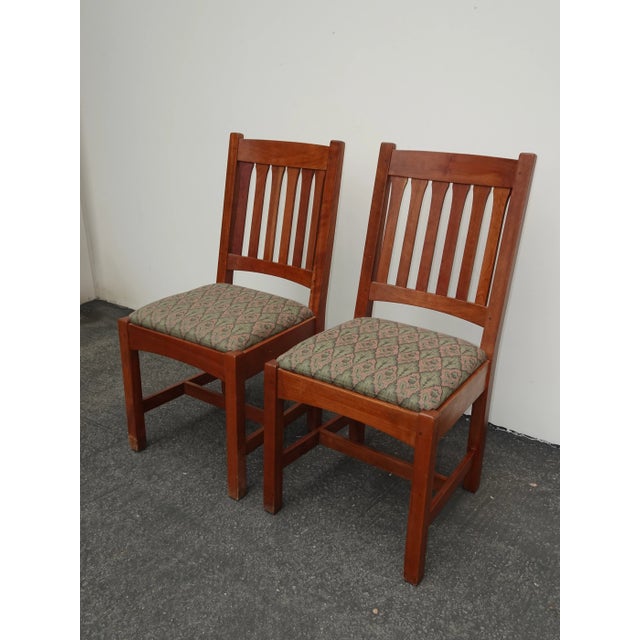 Brown Pair of Vintage L. & J. G. Stickley Mission Cherry Wood Side Chairs For Sale - Image 8 of 12