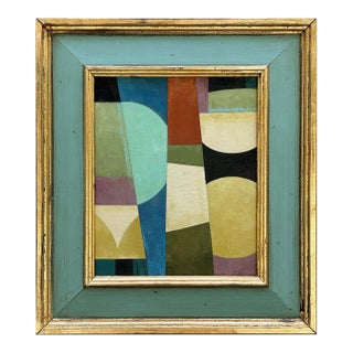 Contemporary Abstract Oil Painting in Vintage Blue Painted Frame For Sale