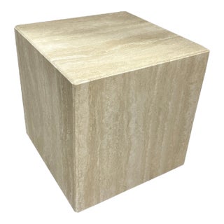 1980s Postmodern Travertine Cube Side Table For Sale