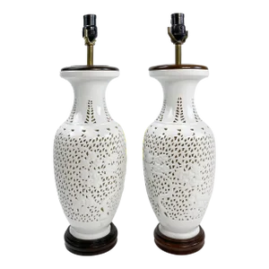 Vintage Reticulated Blanc De Chine Table Lamps, a Pair