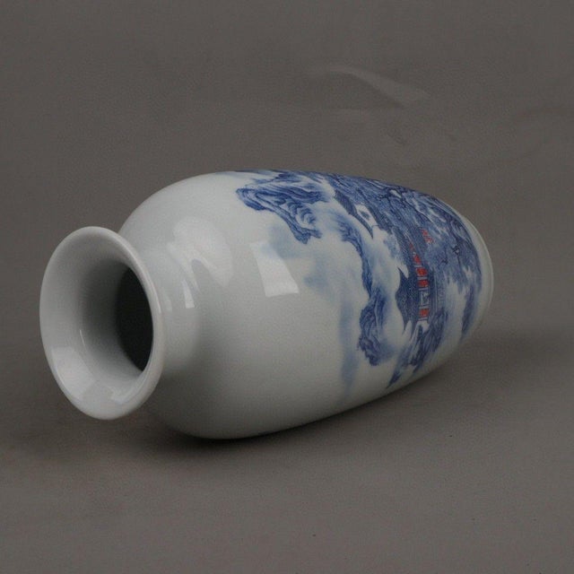 Pair of Vintage Blue and White Vases With Underglaze Red For Sale - Image 9 of 9