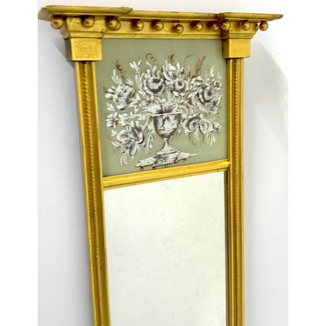 Wood American Federal Églomisé and Giltwood Trapezoidal Pier Mirror For Sale - Image 7 of 10