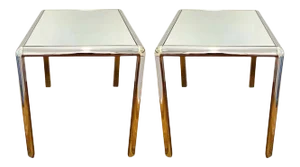 Pair of Hollywood Regency Chrome Side Tables With Mirrored Tops, C. 1970's