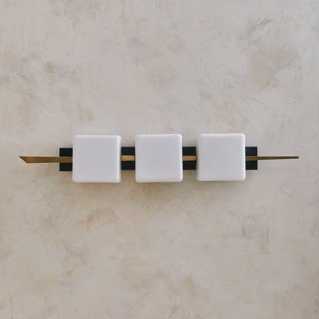 Mid 20th Century French Glass + Brass Wall Sconce in the Manner of Maison Arlus, 1960s For Sale - Image 5 of 11