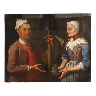 Italian Artist, Genre Scene with Peasants, 1670, Oil Painting on Canvas For Sale