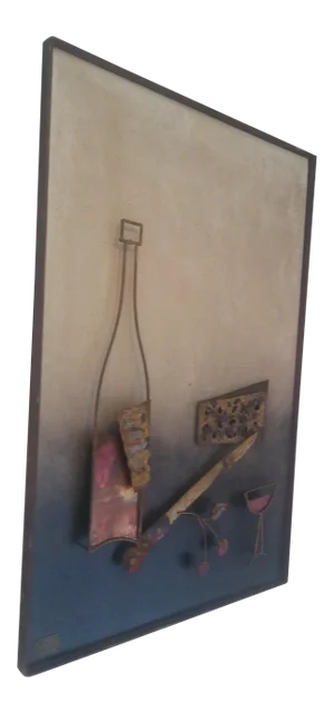 Vintage Alex Kovacs Brutalist Wine & Cheese Metal Art