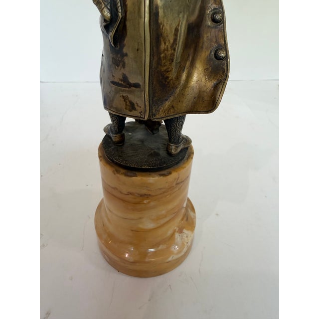 Stone Antique Continental Bronze Figure of an 18th-Century Gentleman, Shielding Eyes, on Marble Plinth — Austrian School, Circa 1900 For Sale - Image 7 of 12