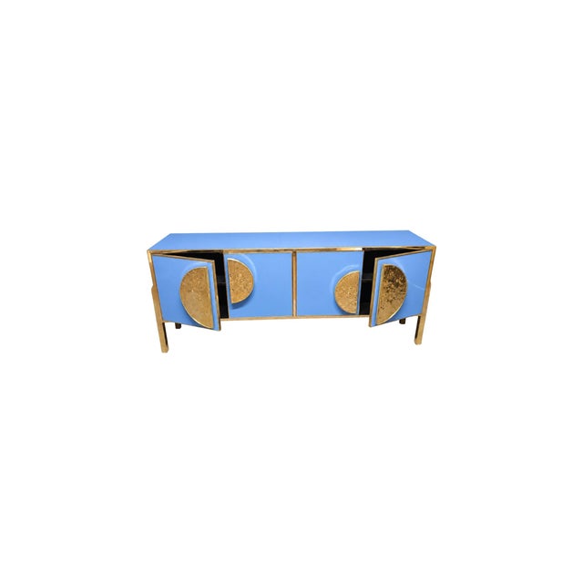 Cornflower Blue Italian Sideboard in Murano Glass and Brass from Justfurnituress SRL For Sale - Image 6 of 10