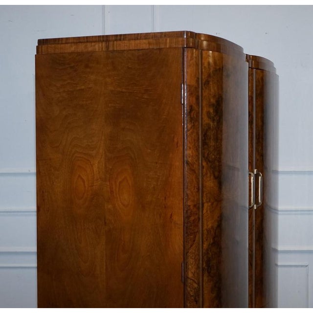 English Art Deco Burr Walnut 2-Door Wardrobe, 1930s For Sale - Image 11 of 18