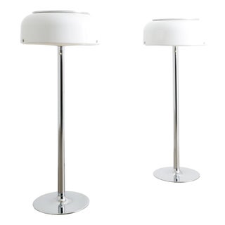 Mid-Century Swedish White & Chrome Knubbling Floor Lamps by Anders Pehrson for Ateljé Lyktan, 1970s, Set of 2 For Sale