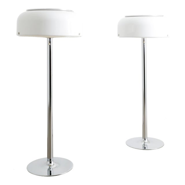 Mid-Century Swedish White & Chrome Knubbling Floor Lamps by Anders Pehrson for Ateljé Lyktan, 1970s, Set of 2 For Sale