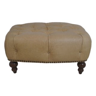 Chesterfield Style Tufted Leather Ottoman Stool For Sale