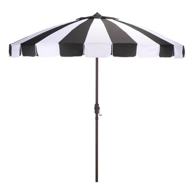 Buti 9 Ft Crank Umbrella, Black Cabana Stripe/Brown Pole For Sale