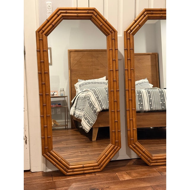 Pair of Faux Bamboo Octagonal Mirrors — 48” Tall Pair For Sale In New York - Image 6 of 12