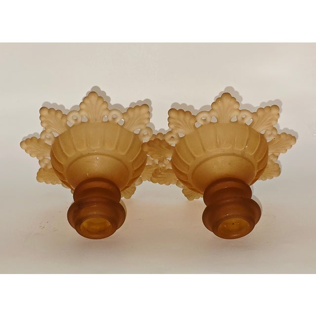 Pair of Vintage Westmoreland “Ring and Petal” Amber Glass Candle Holders For Sale In Pittsburgh - Image 6 of 8