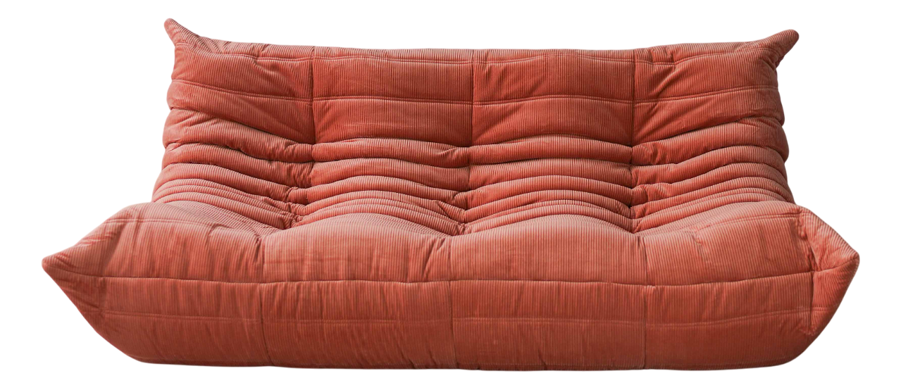 Coral Corduroy Togo Three-Seat Sofa by Michel Ducaroy for Ligne