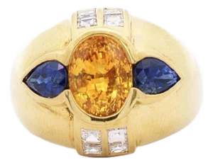 Vintage 3 Carat Yellow And Blue Sapphire Bezel Dome Evil Eye Ring