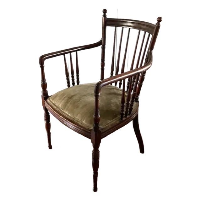 Antique English Spindle Carved Wood Arm Chair For Sale