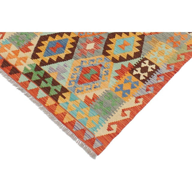 Tribal Bohemian Kilim Blue Rust Wool Rug - 2'8" X 3'11" For Sale - Image 3 of 7