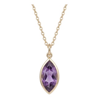 Genuine Amethyst Pendant Necklace – Minimalist Febraury Birthstone Necklace for Woman For Sale