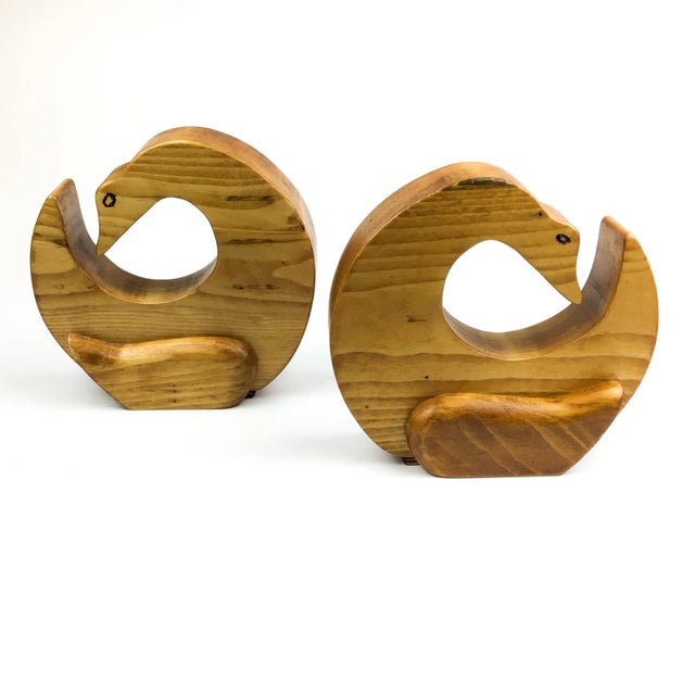 Solid Hand Carved Wood Folk Art Duck Bookends For Sale - Image 12 of 12